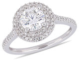 1.00 Carat (ctw) Round Moissanite Halo Engagement Ring in 14K White Gold with Diamonds 1/3 Carat (ctw I1-I2)